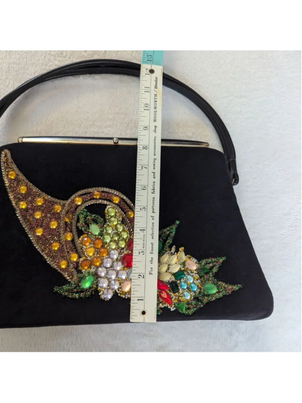 Caron of Houston Vintage Black Bejeweled Cornucopia Clutch